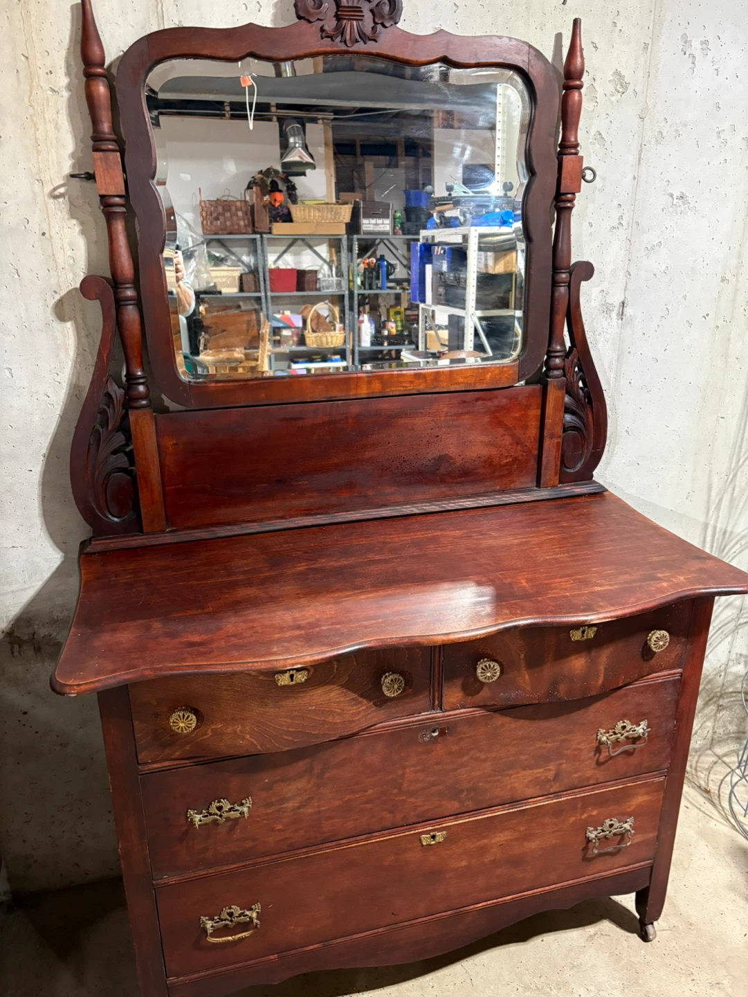 Antique Wooden Dresser with Mirror