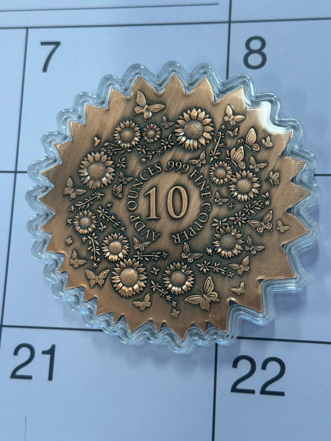 10 oz .999 Fine Copper Sunflower Round - photo 3
