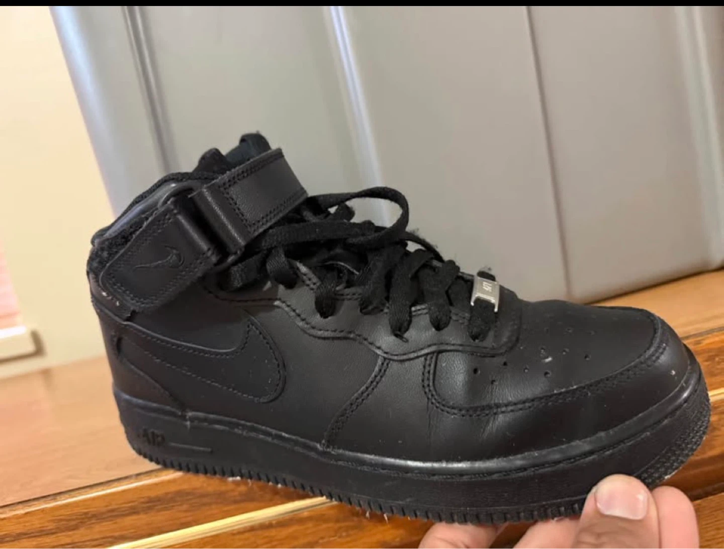 Nike Air Force 1 Mid Black Leather Sneakers - photo 2
