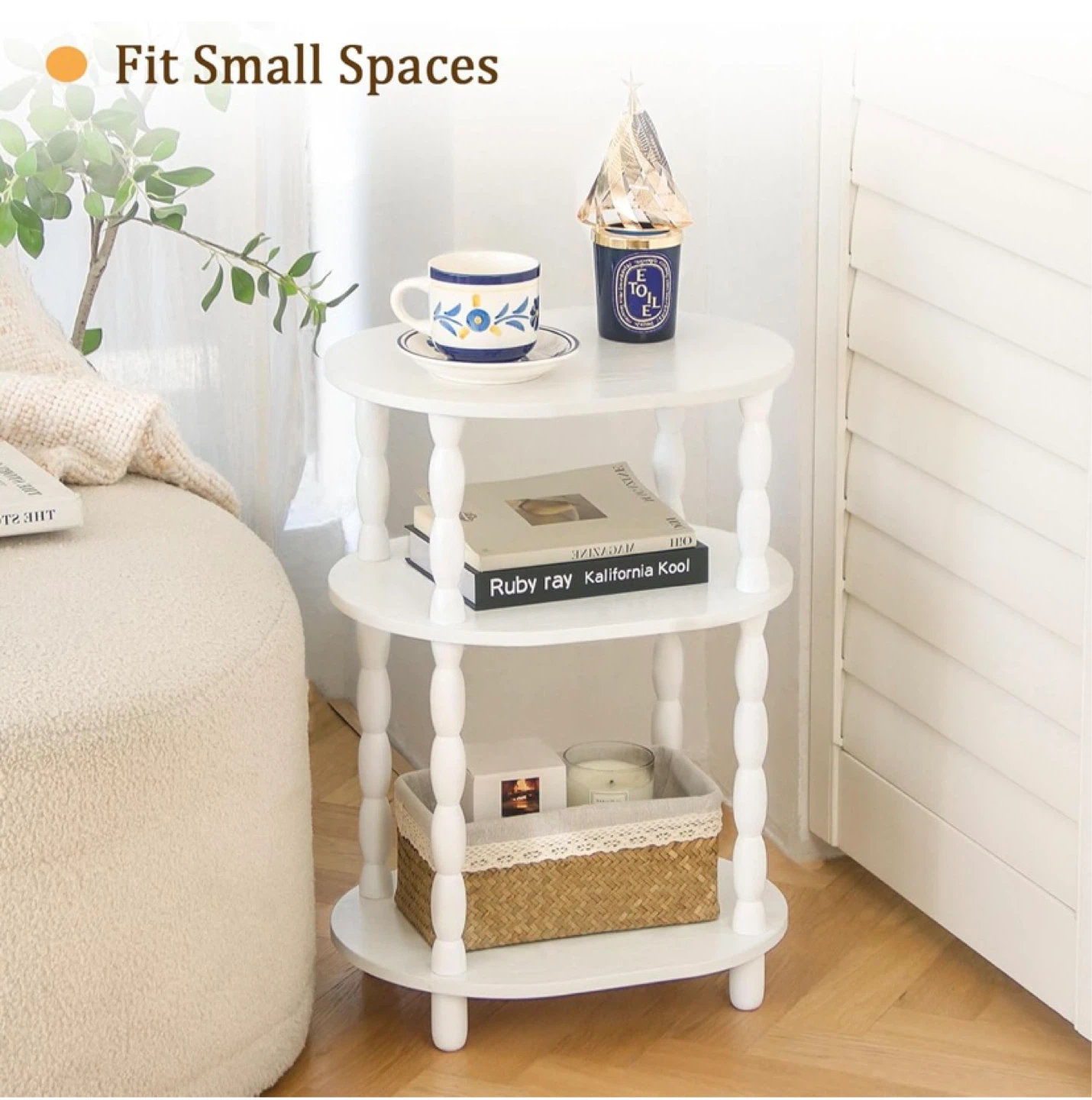 New 3-Tier White Oval End Table