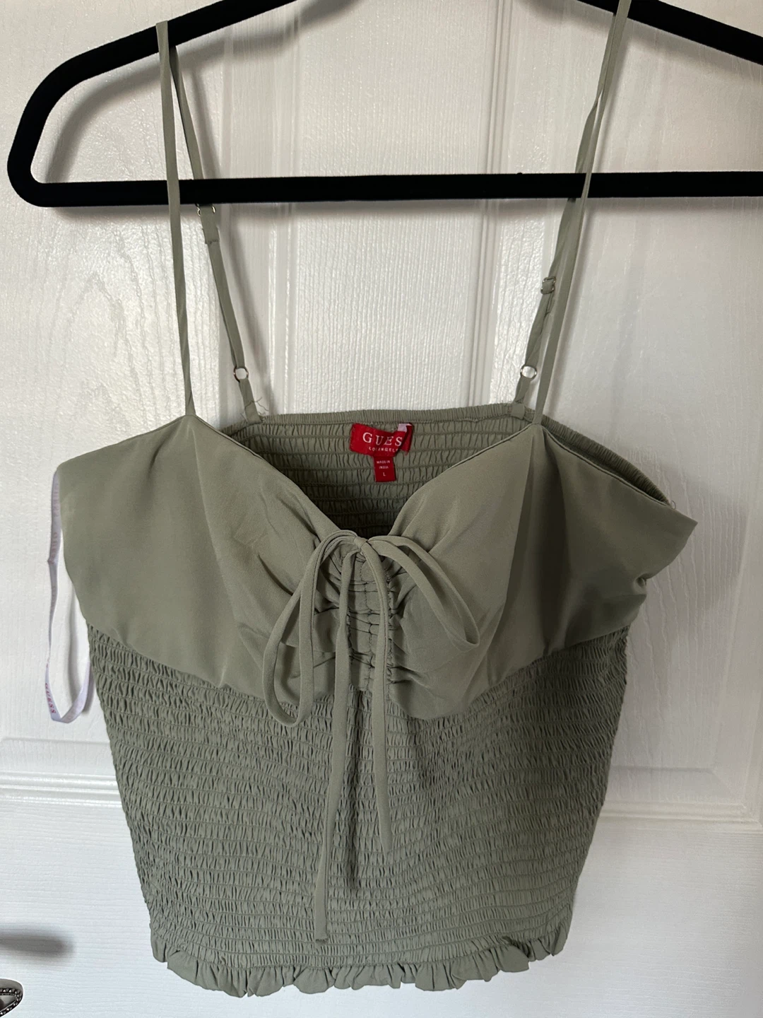 GUESS Green Smocked Crop Top Size L