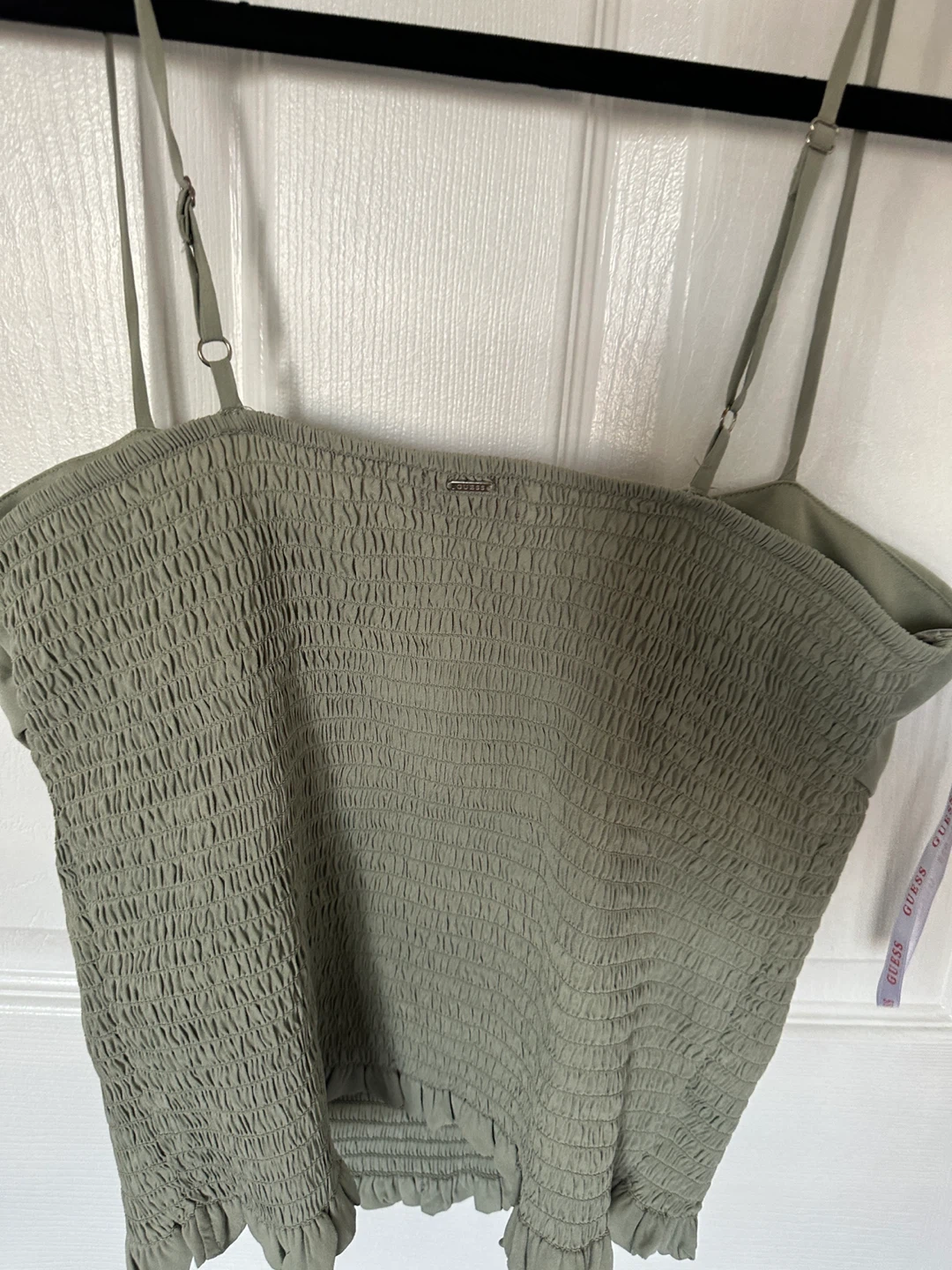 GUESS Green Smocked Crop Top Size L - photo 3