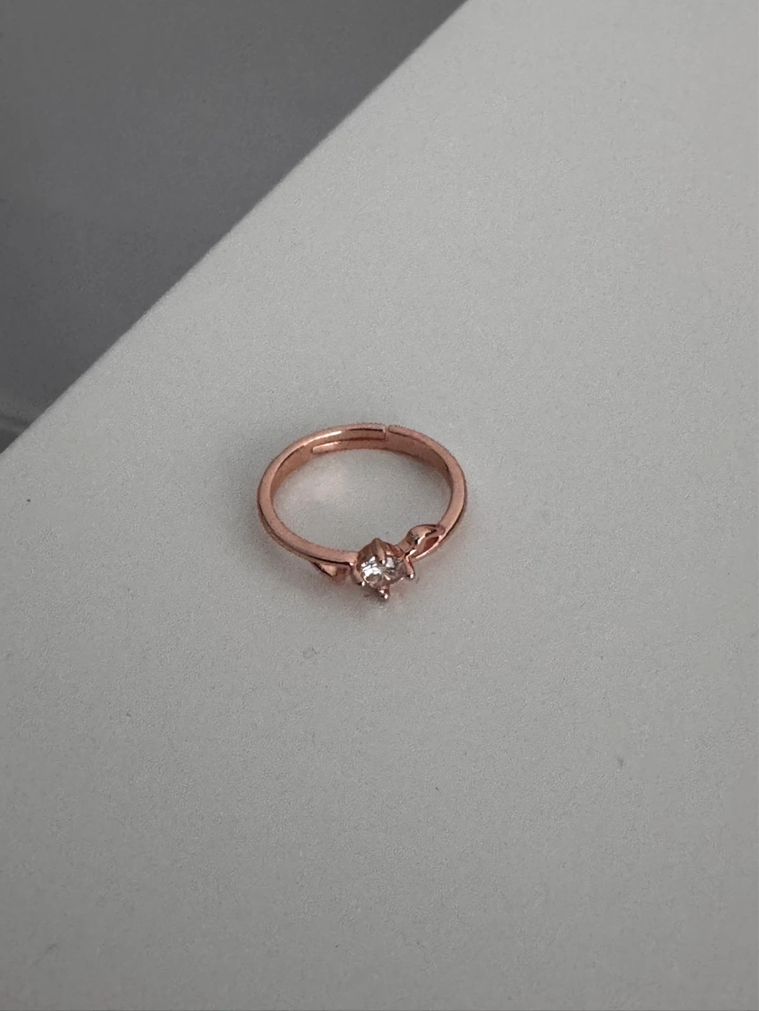 Rose Gold Tone Adjustable Ring with Clear Stone
