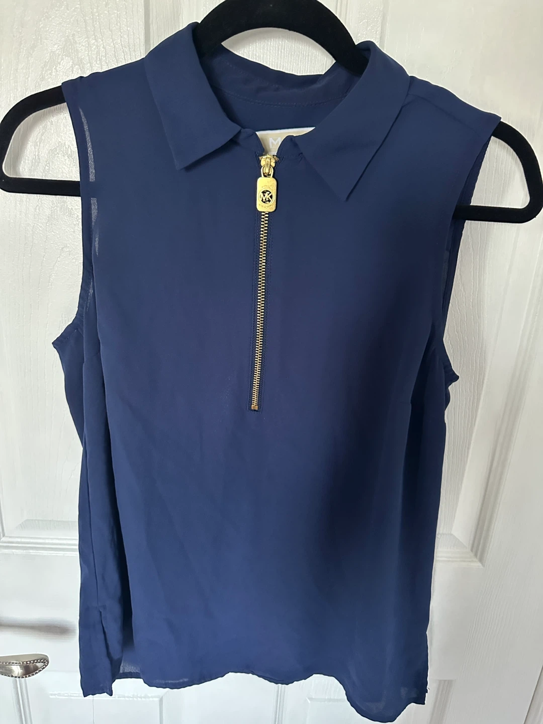 Michael Kors Sleeveless Navy Blue Zip Blouse - Medium
