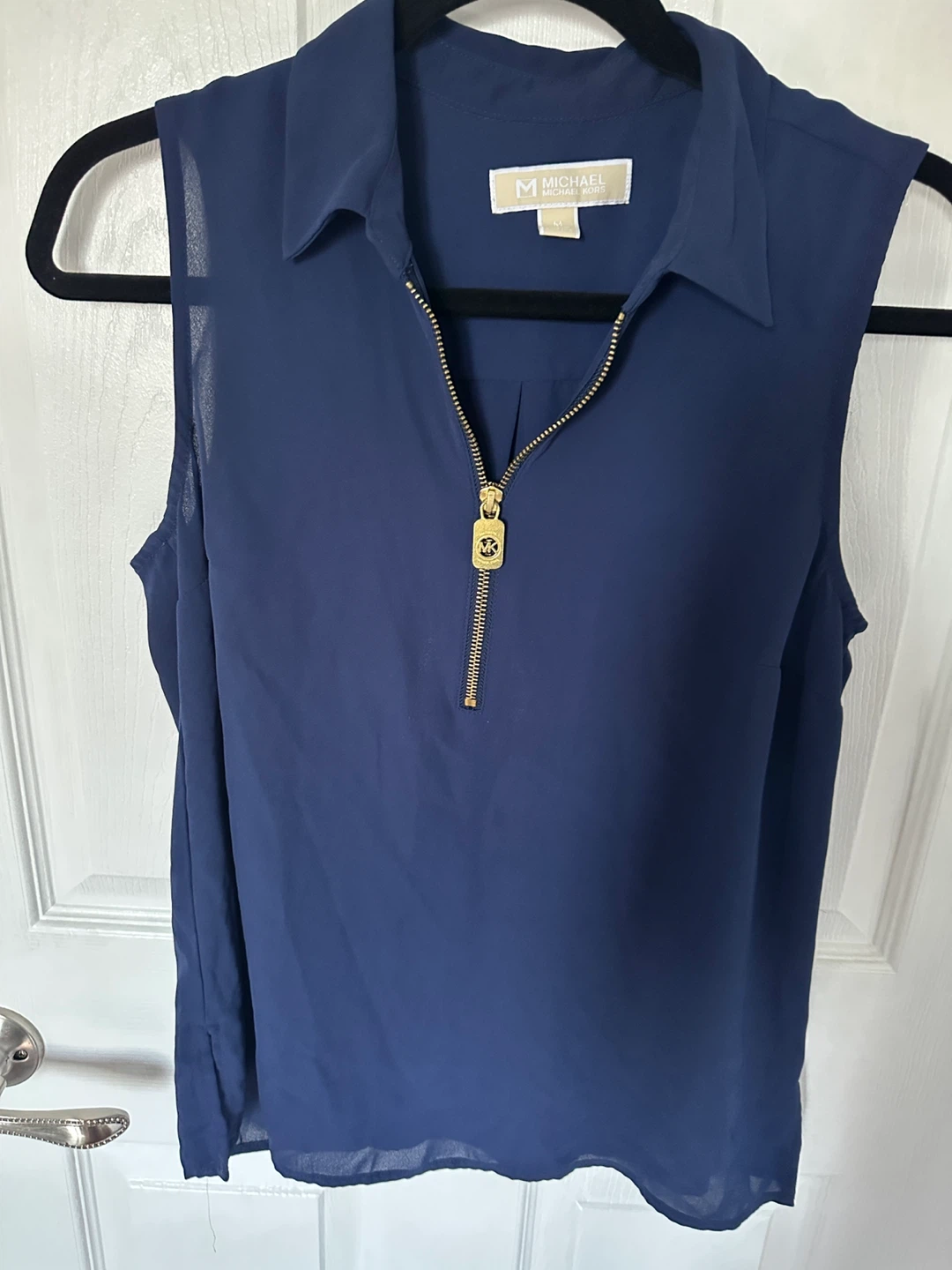 Michael Kors Sleeveless Navy Blue Zip Blouse - Medium - photo 3