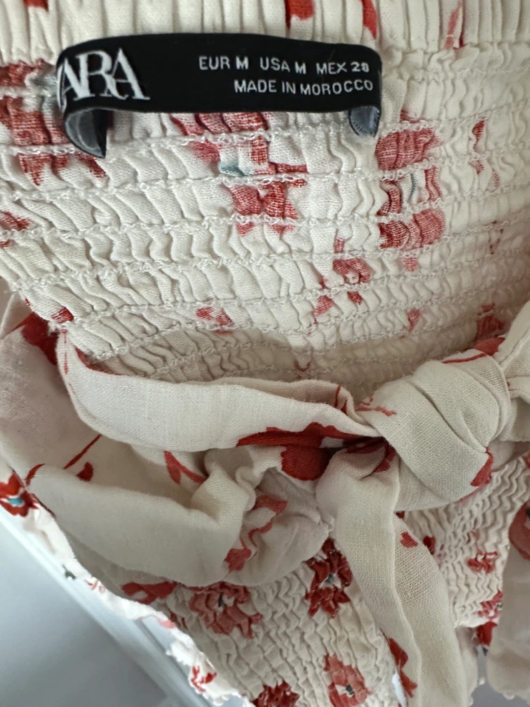 Zara Women's White Floral Smocked Puff Sleeve Top - Size Medium - photo 2