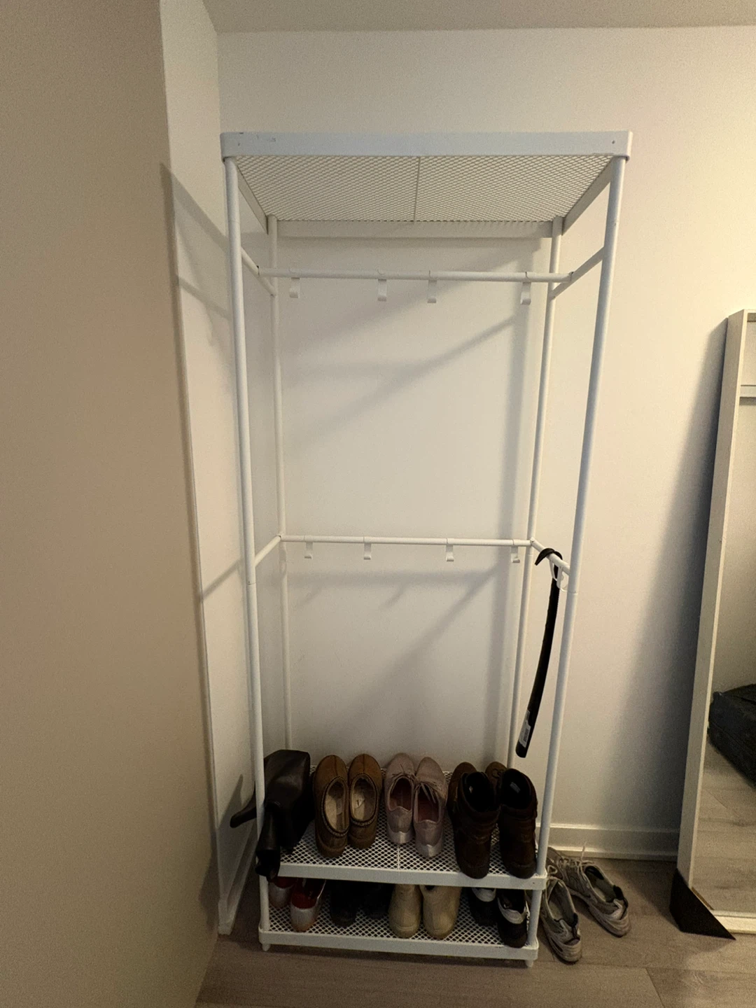 White Metal Garment Rack with Shoe Shelves - photo 3