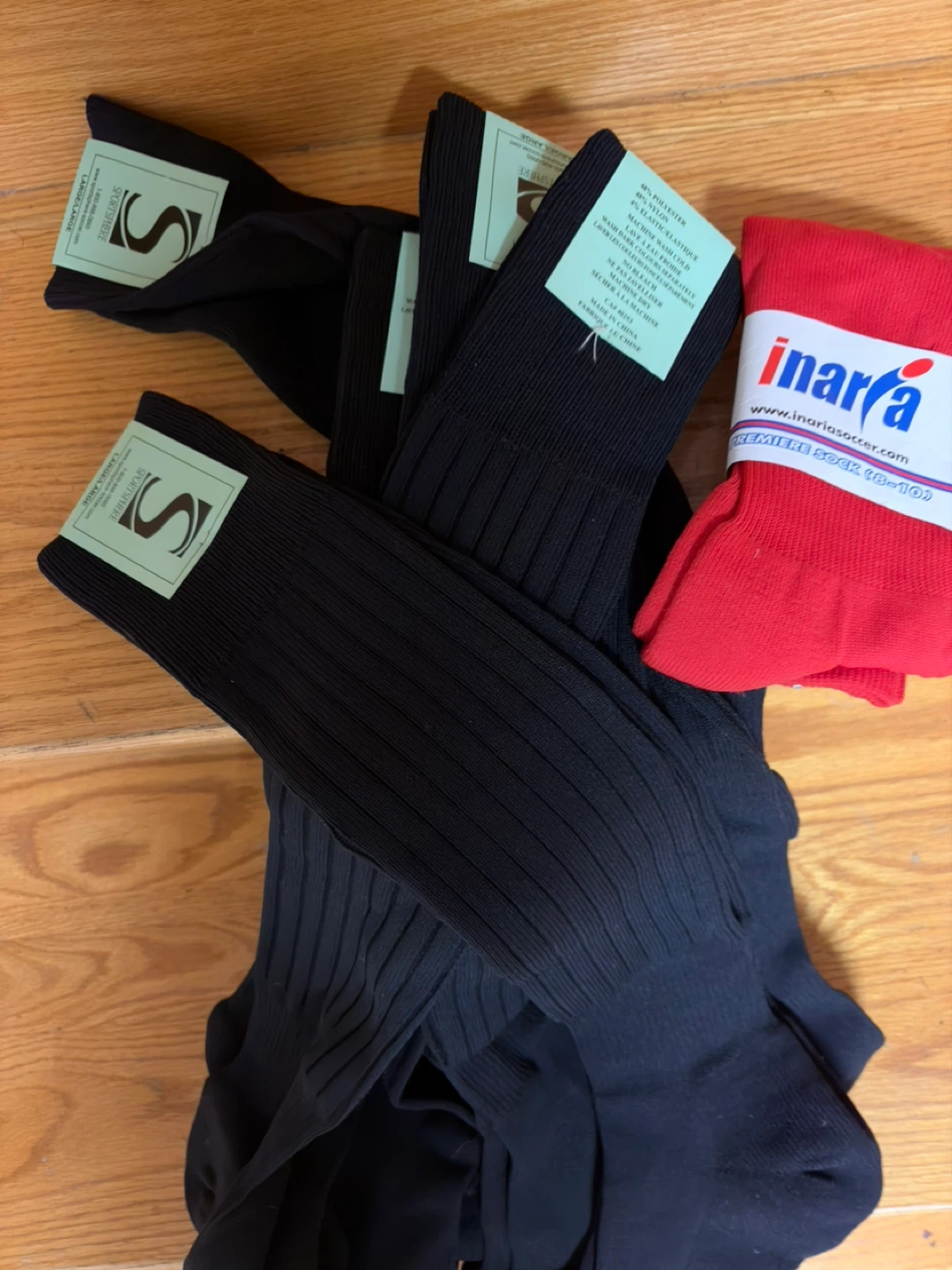 Sportsphere Black Socks (Large) & Inaria Red Soccer Socks (8-10)