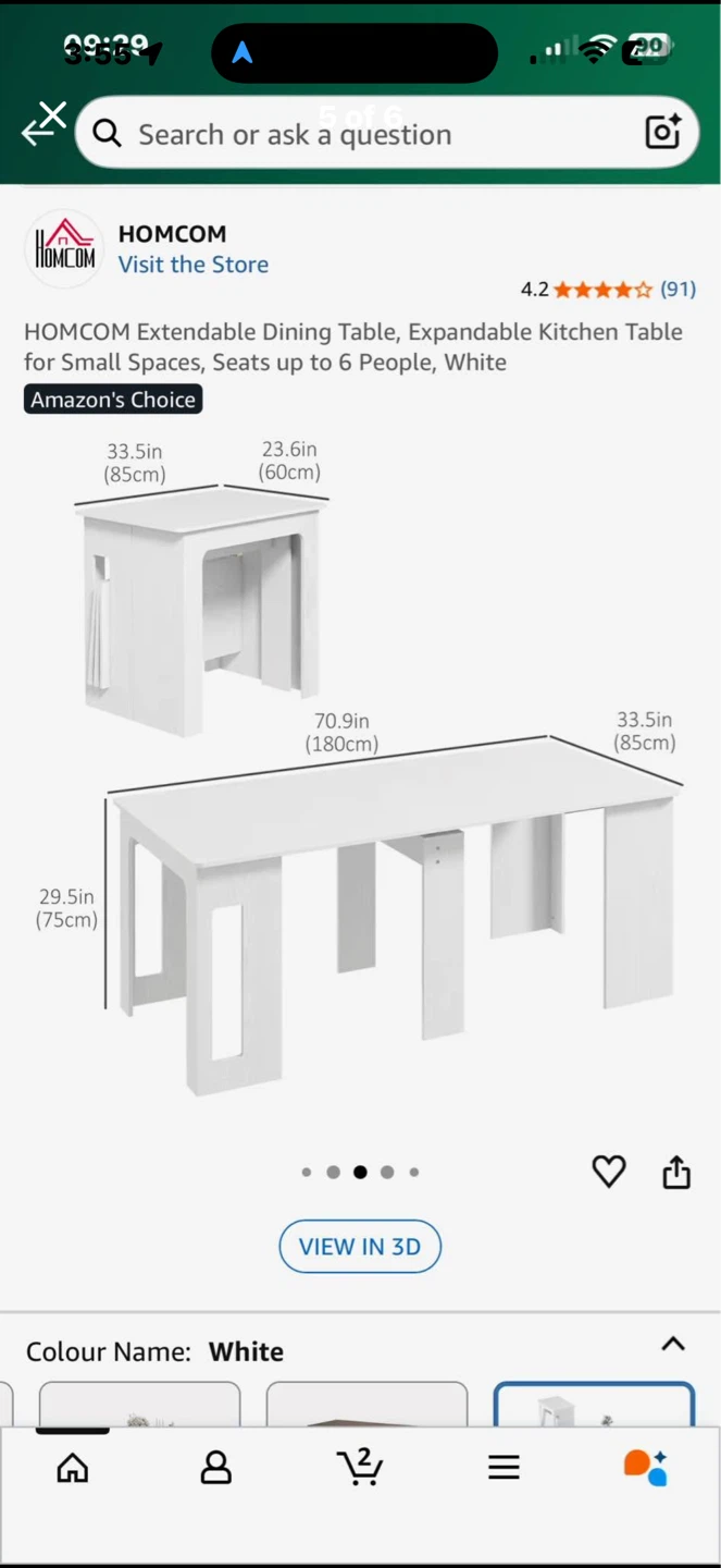 HOMCOM White Extendable Dining Table