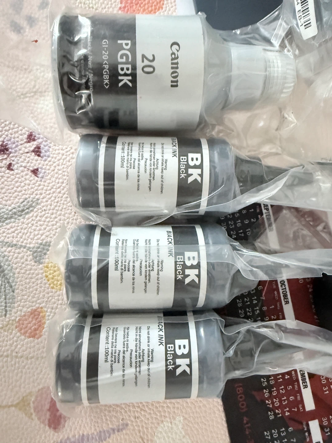 Canon PGBK & Black Ink Bottles (4 Total)