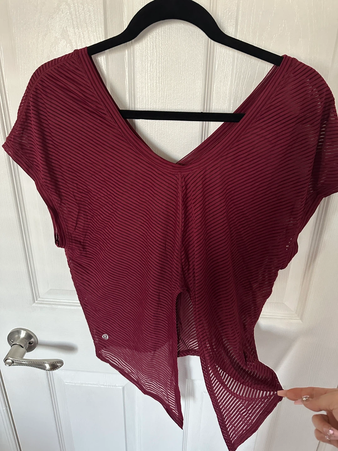 Lululemon Maroon Sheer Striped Short Sleeve Top
