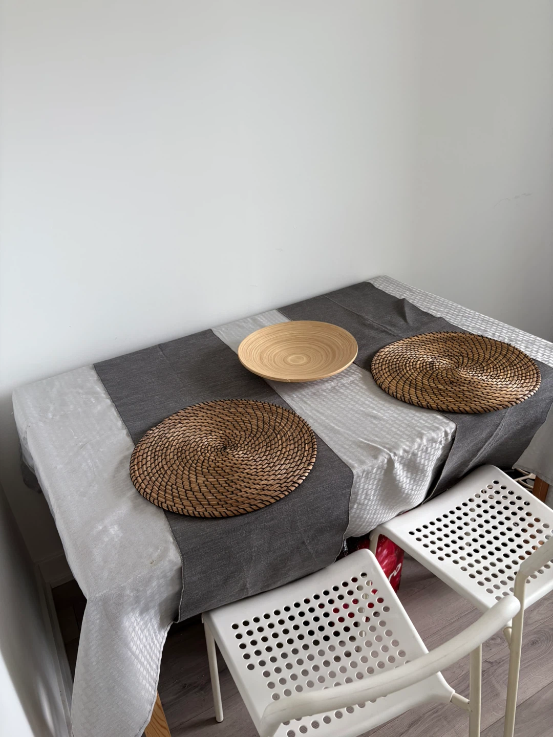 Set of 2 Round Woven Placemats and 1 Bamboo Bowl