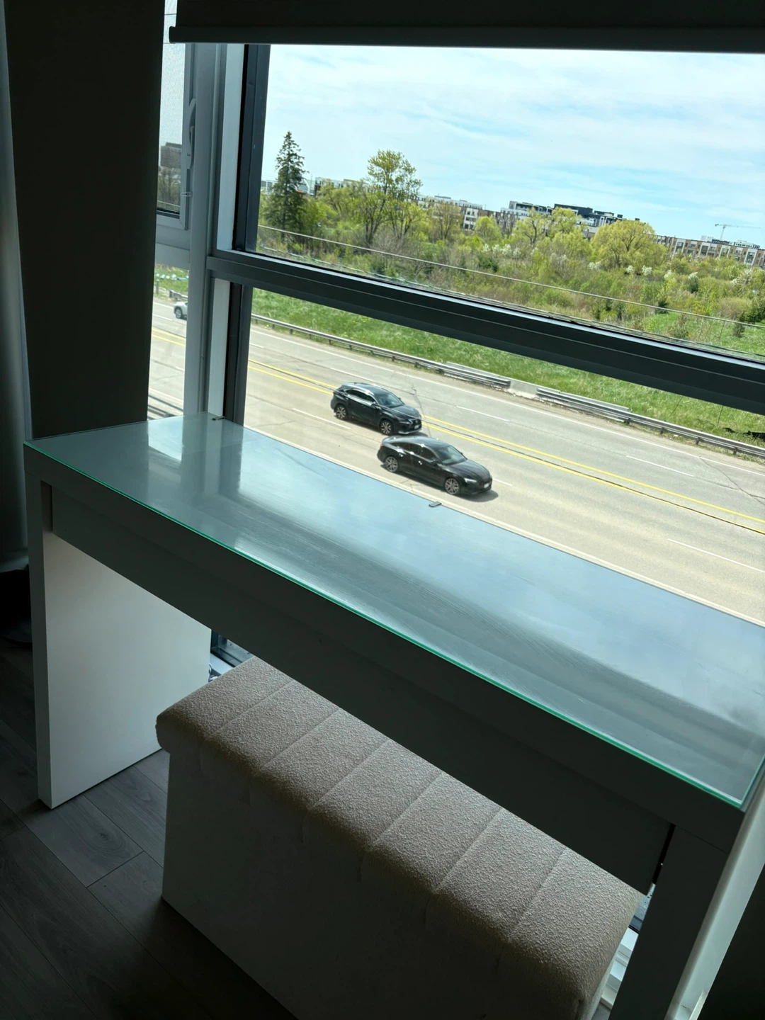 White Console Table with Glass Top and Storage Bench - photo 2
