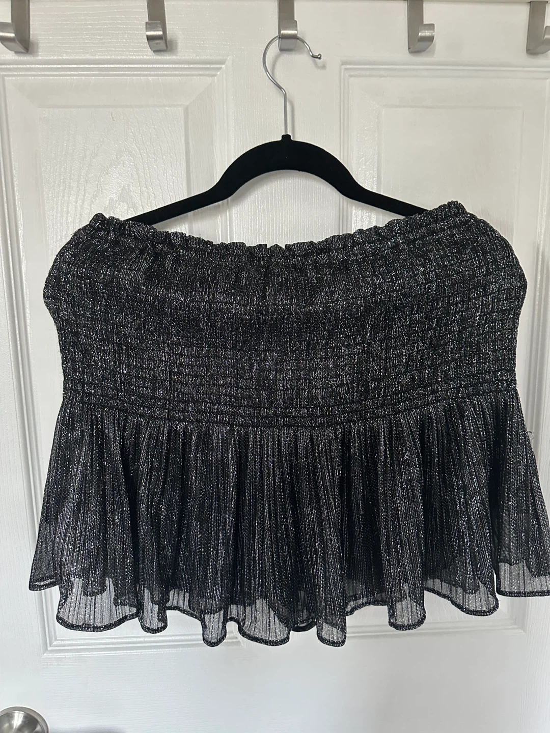Zara Black Metallic Smocked Peplum Top Size L