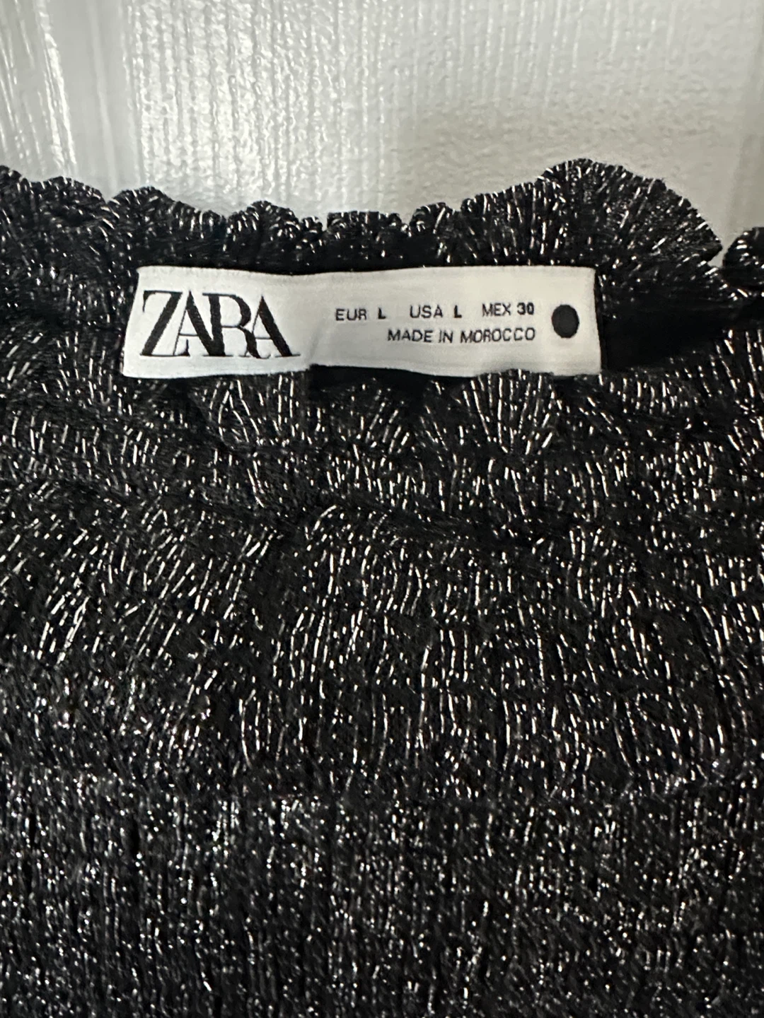 Zara Black Metallic Smocked Peplum Top Size L - photo 2