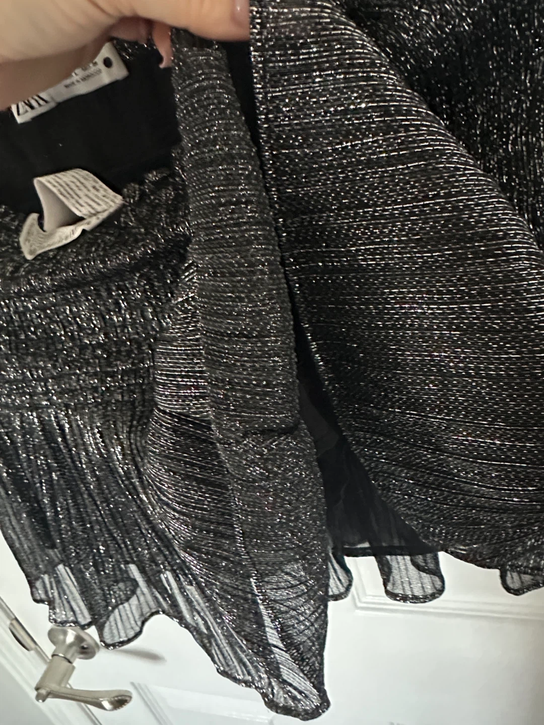 Zara Black Metallic Smocked Peplum Top Size L - photo 4
