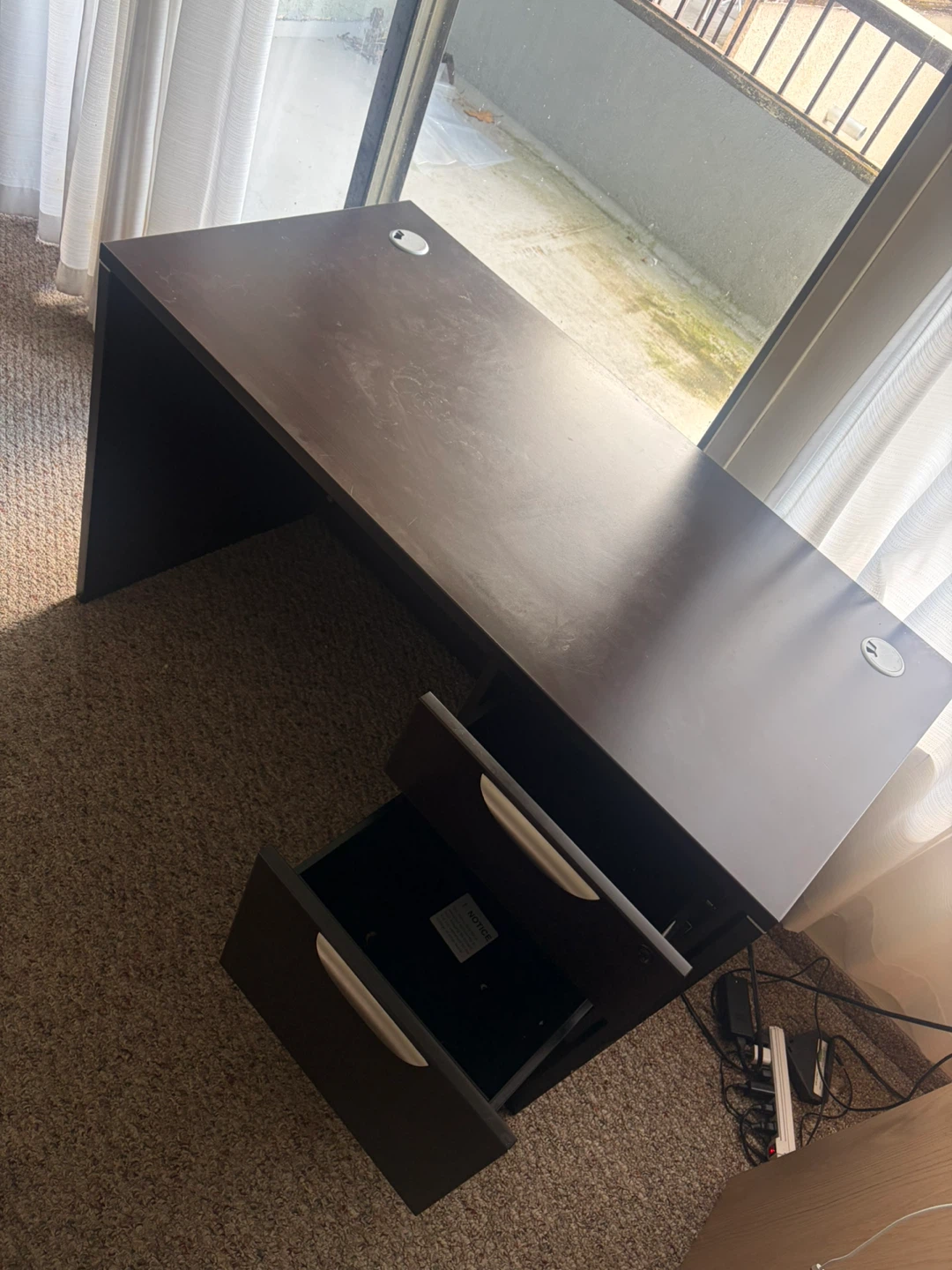 Dark Brown Desk with Two Drawers