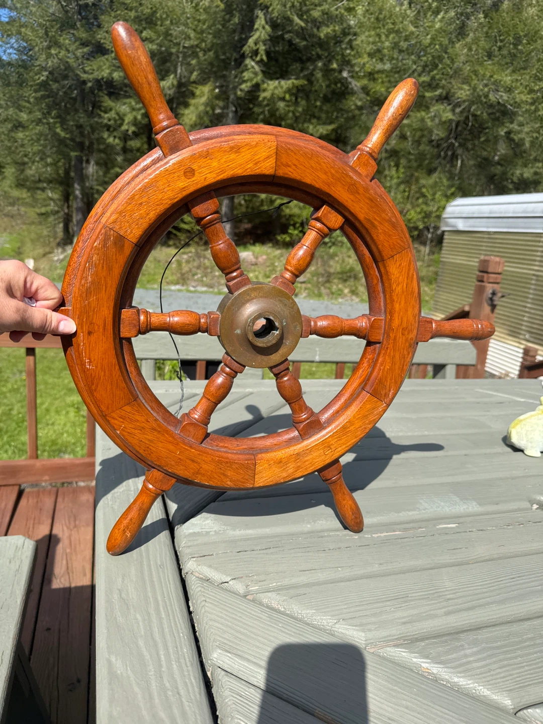 Wooden Ship's Wheel with Brass Center