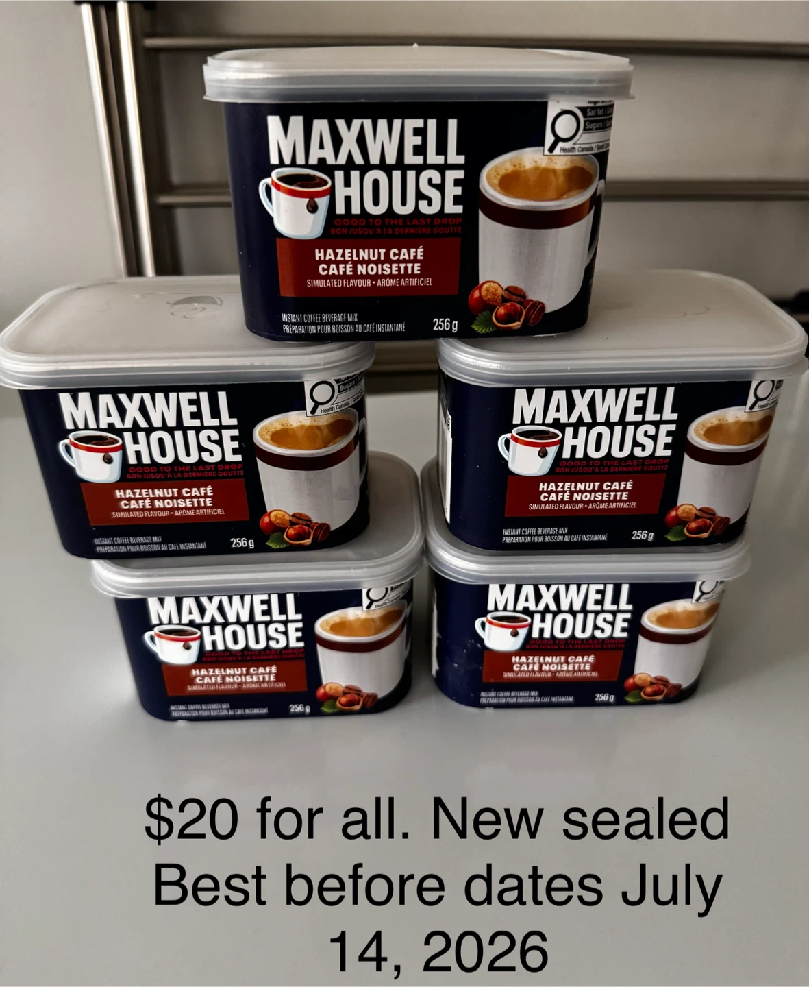 Maxwell House Hazelnut Instant Coffee (5 x 256g)