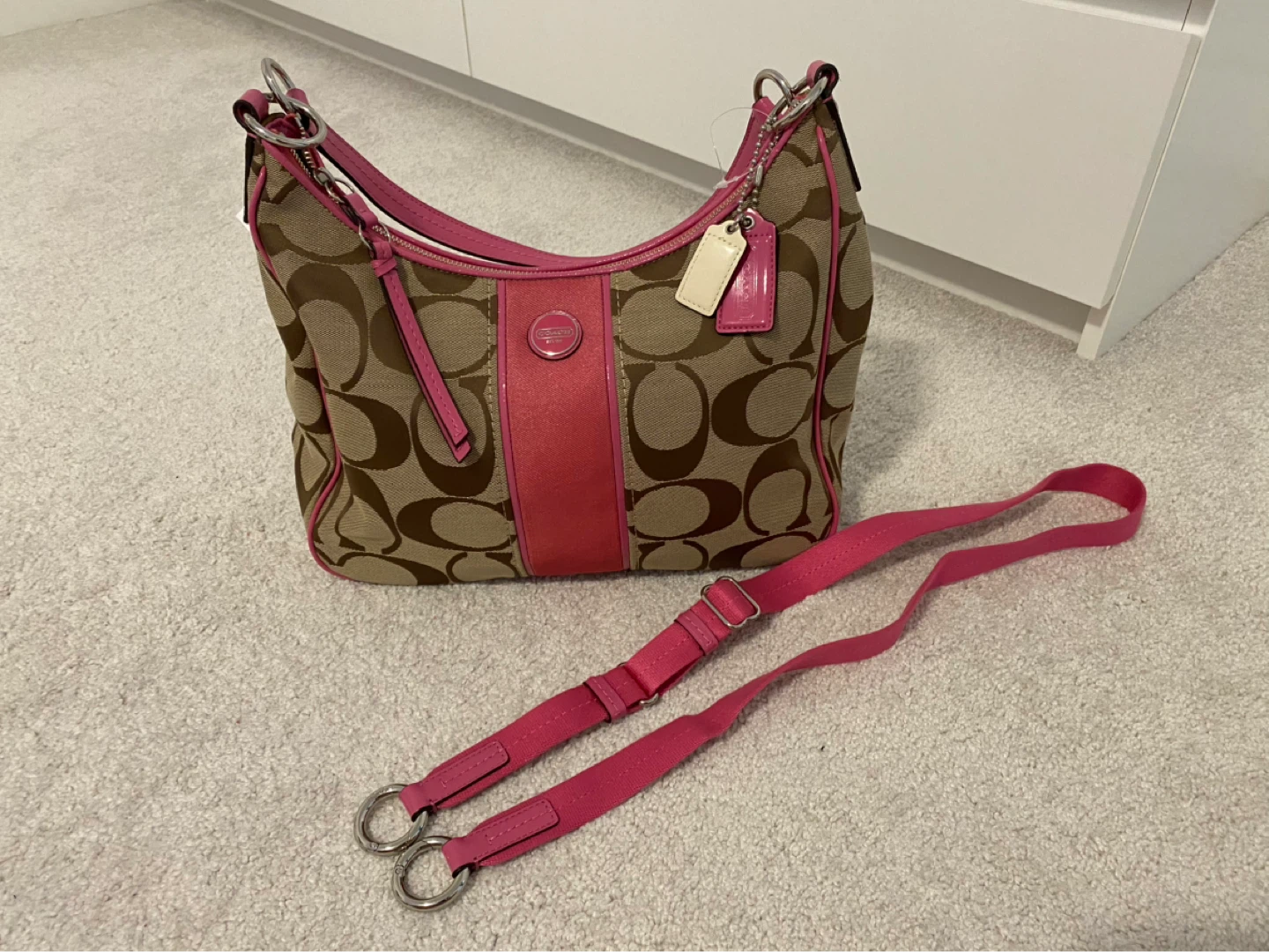 Coach Signature Monogram Hobo Bag with Pink Trim - photo 4