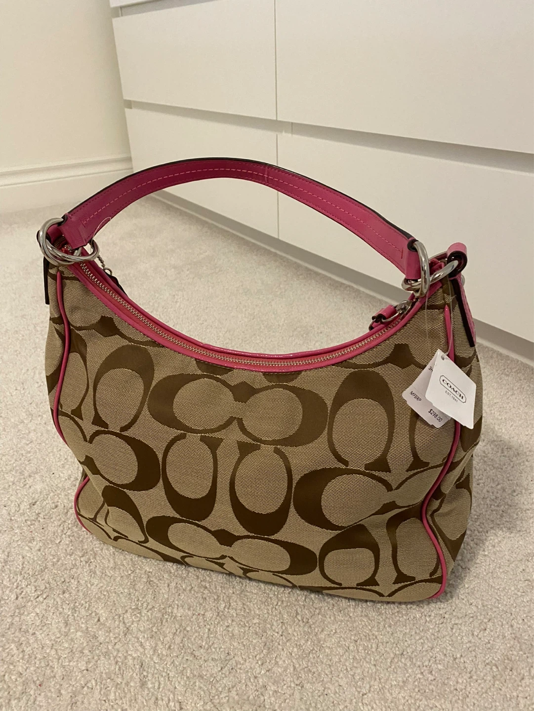 Coach Signature Monogram Hobo Bag with Pink Trim - photo 2