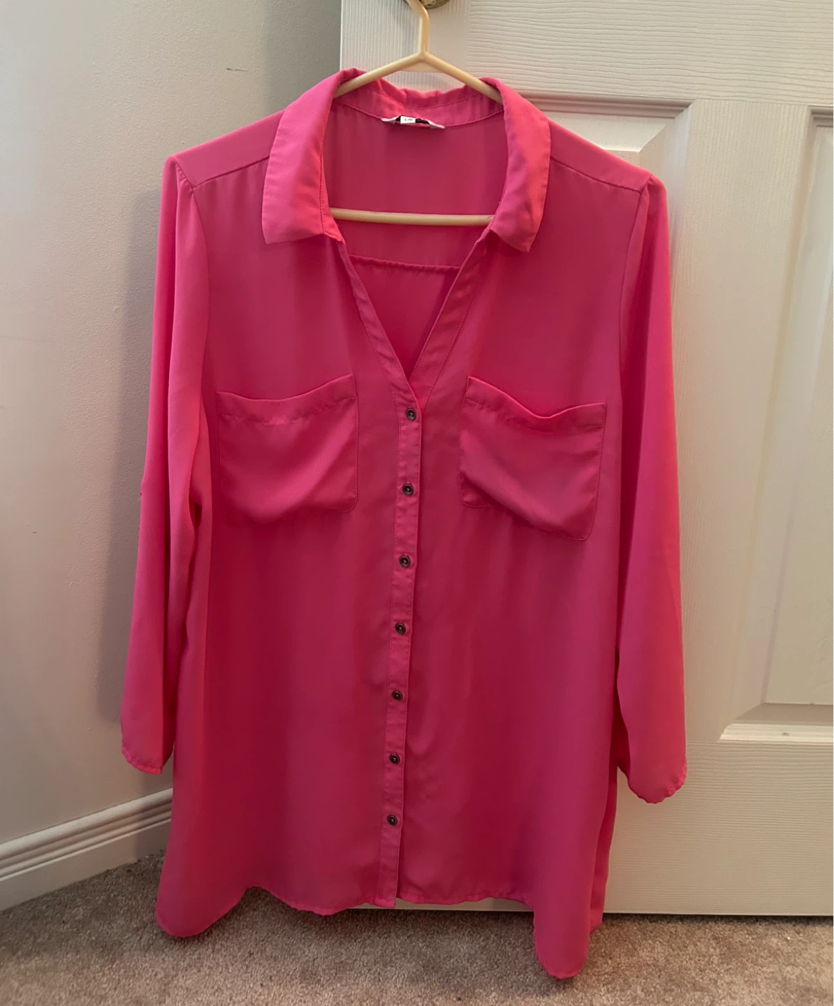 Reitmans Pink Long-Sleeve Button-Up Shirt - Size L/G