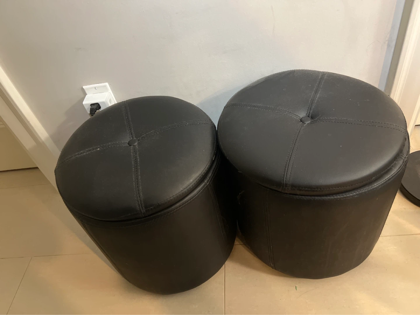 Set of 2 Black Storage Ottomans
