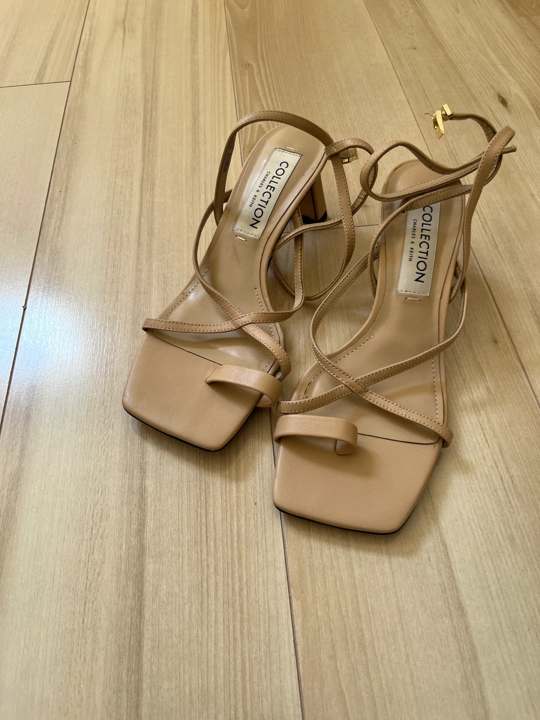 CHARLES & KEITH Nude Leather Strappy Heeled Sandals Size 37