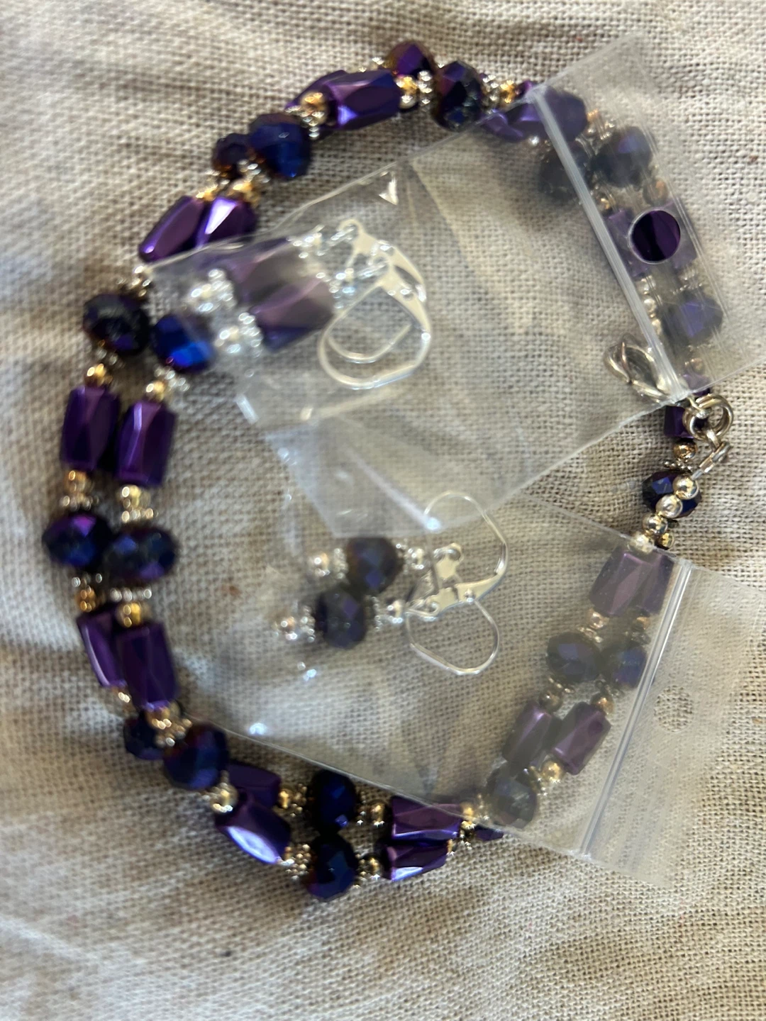 Purple Beaded Necklace and Earrings Set