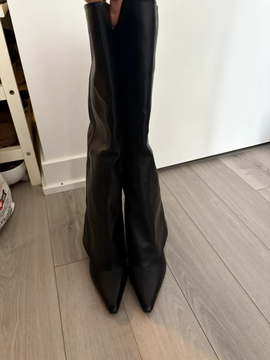 Black Faux Leather Pointed Toe Knee-High Boots - photo 2