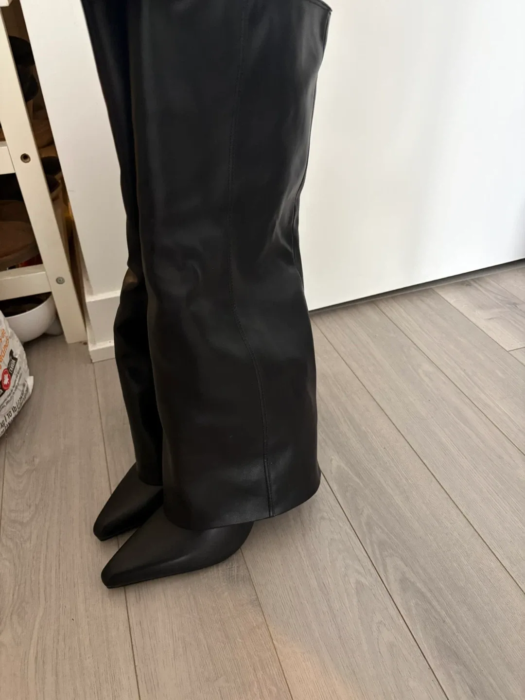 Black Faux Leather Pointed Toe Knee-High Boots - photo 4