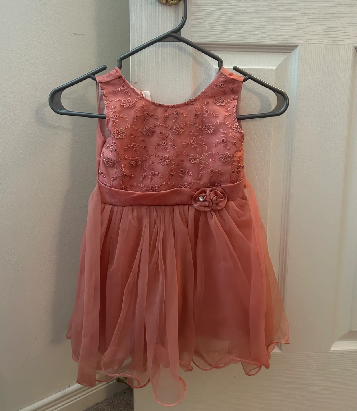 Girls Coral Embroidered Party Dress