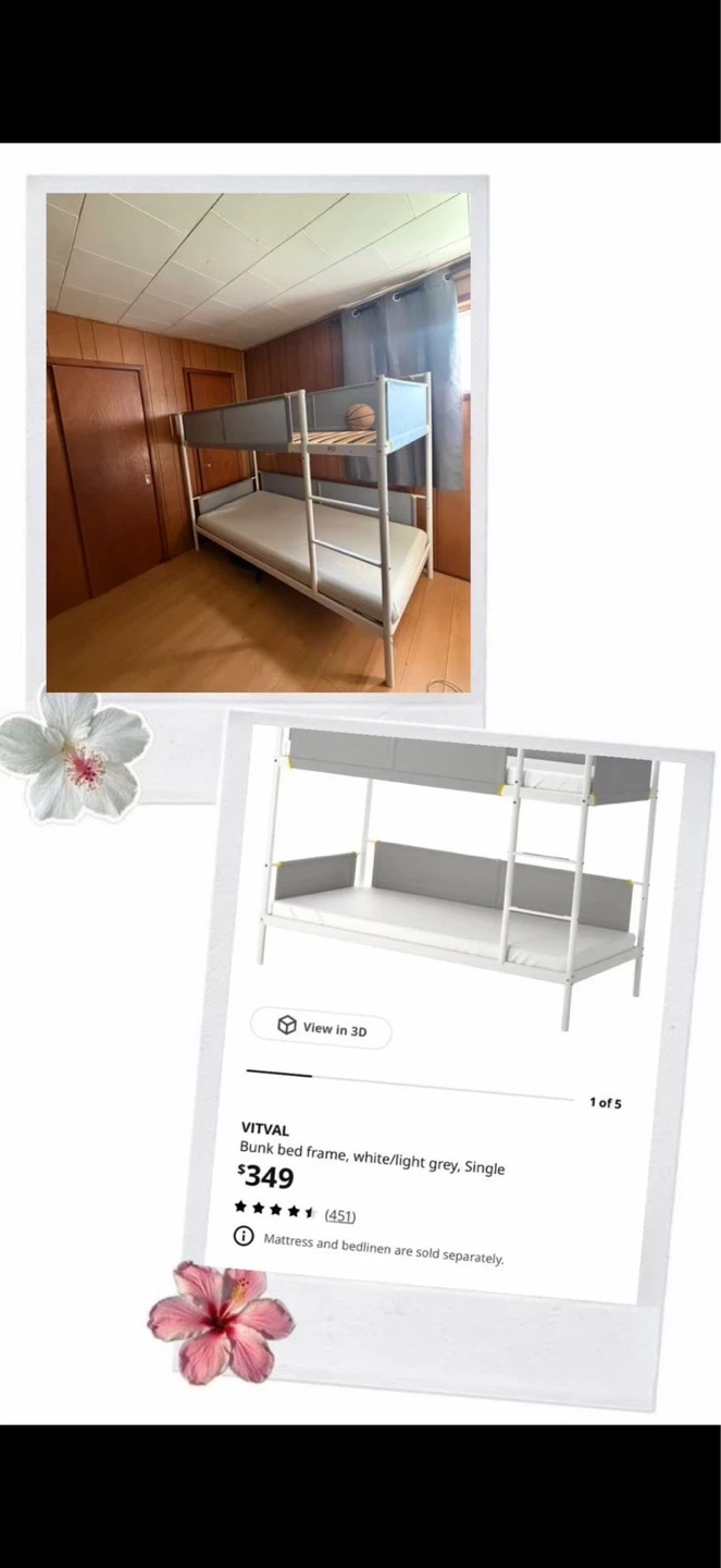 VITVAL Bunk Bed Frame - White/Light Grey, Single