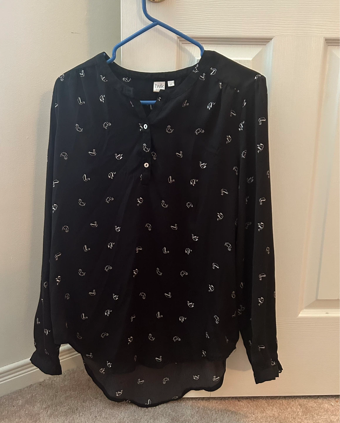 TWIK Black Swan Print Blouse Size 6L