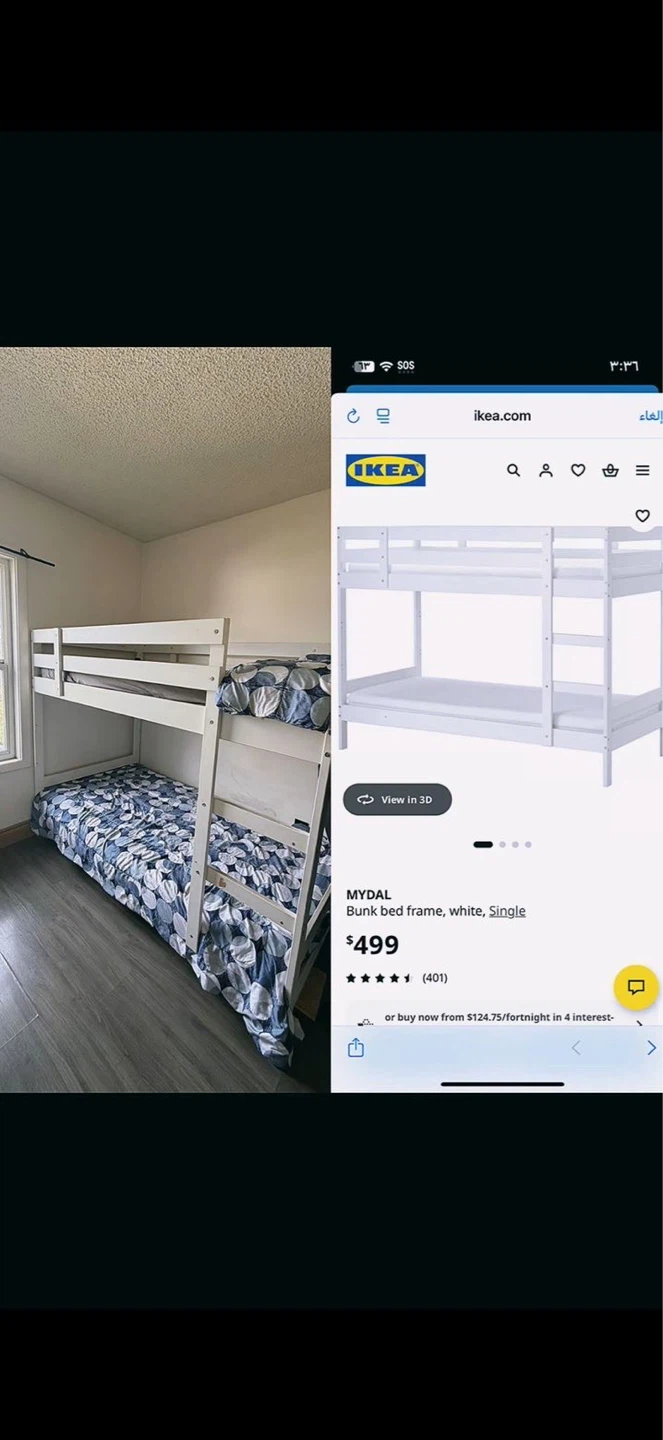 IKEA MYDAL Bunk Bed Frame - White, Single