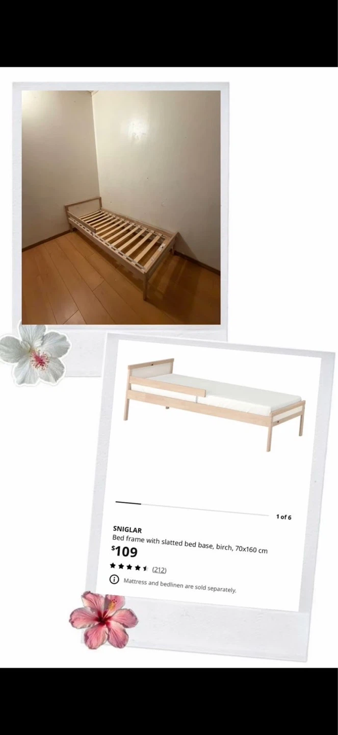 IKEA SNIGLAR Bed Frame with Slatted Base - Birch, 70x160 cm