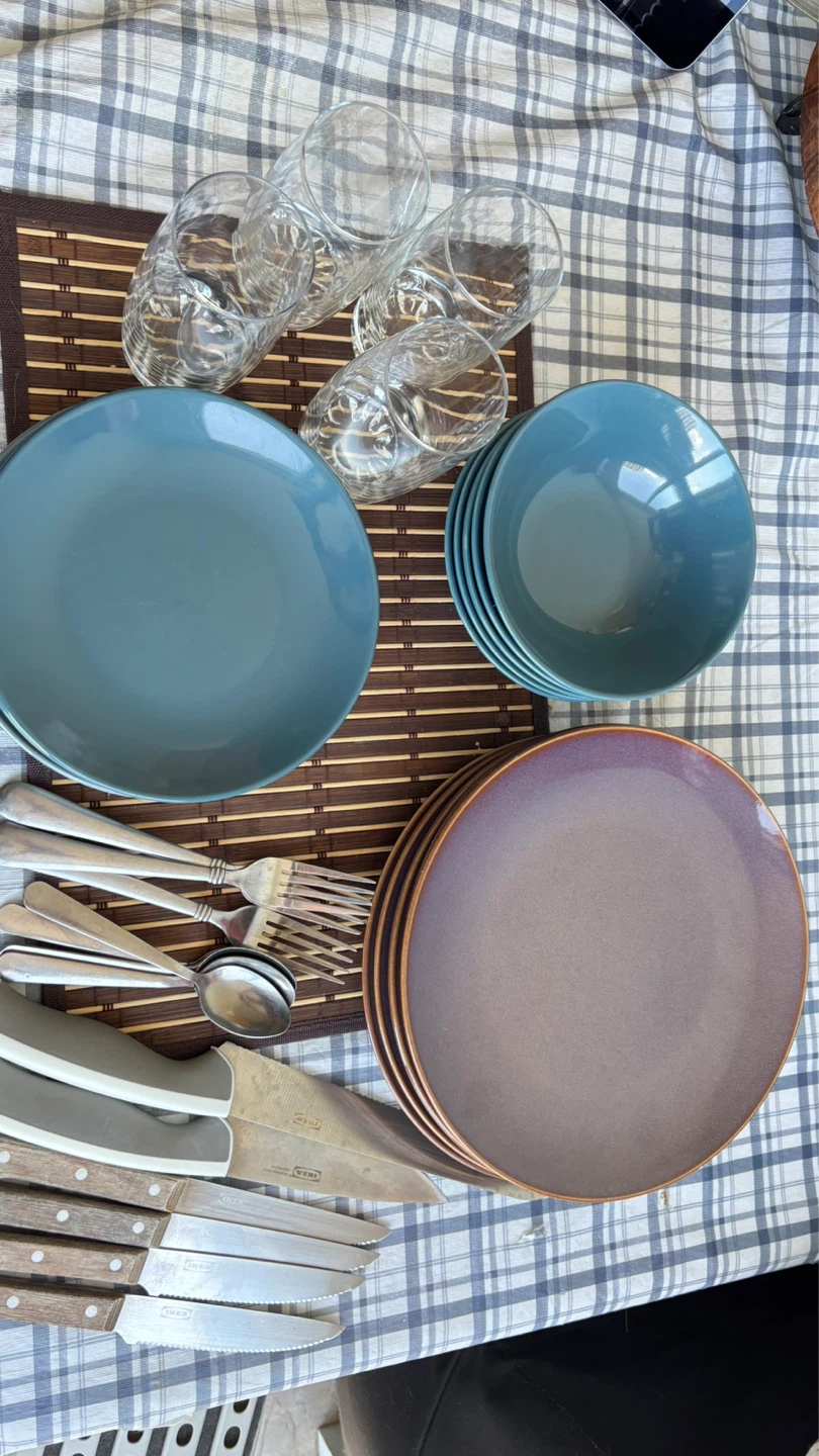 IKEA Dinnerware Set with Glasses and Cutlery