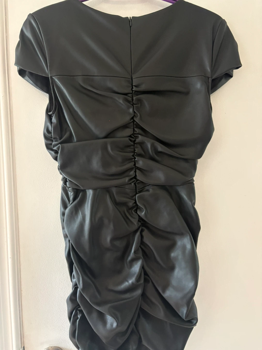Zara Black Faux Leather Ruched Dress - Size S - photo 4