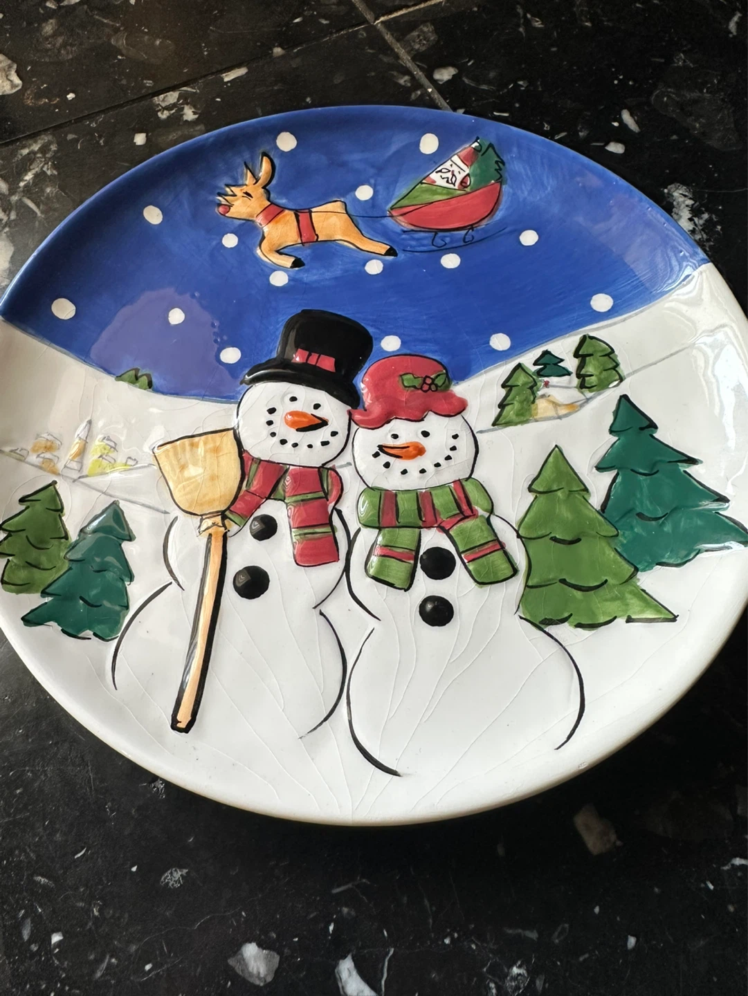 Christmas Ceramic Plate with Snowmen - photo 2