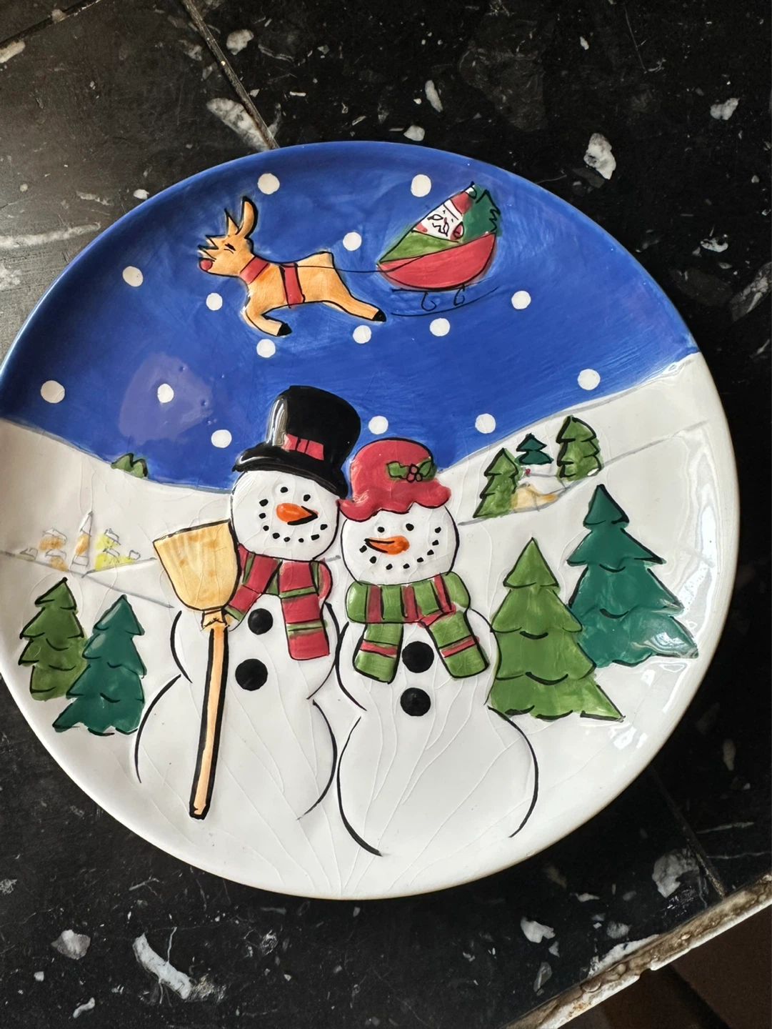 Christmas Ceramic Plate with Snowmen