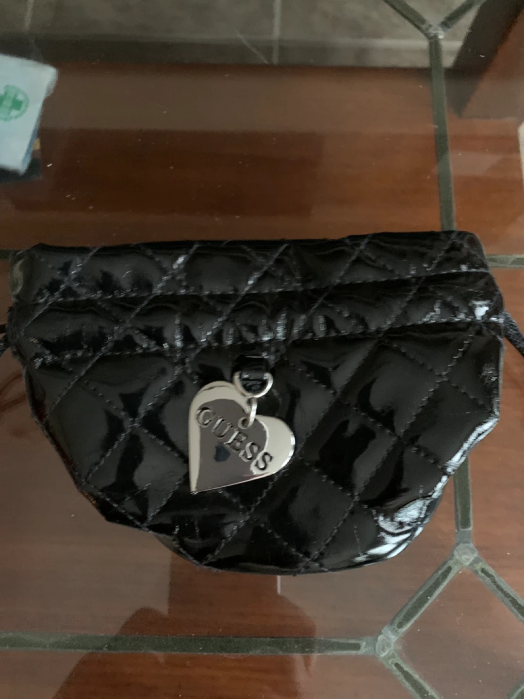 Guess Black Quilted Pouch with Heart Charm