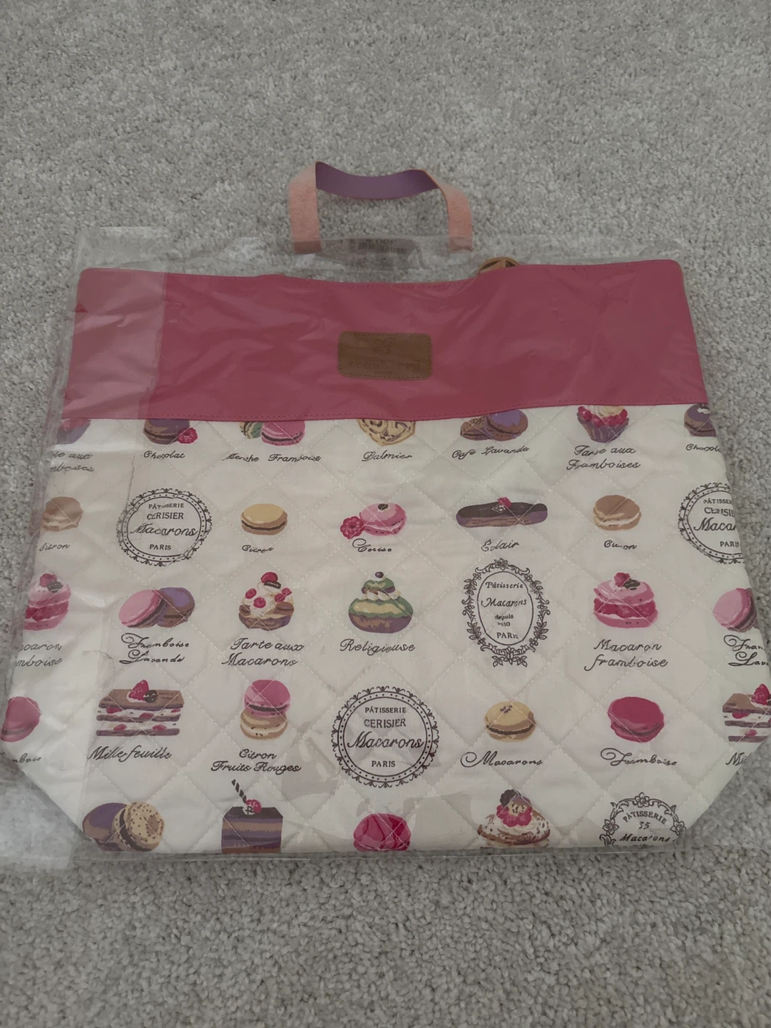 Quilted Tote Bag with Patisserie Macaron Print