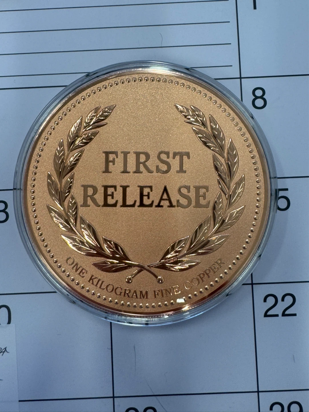 One Kilogram Fine Copper First Release Coin