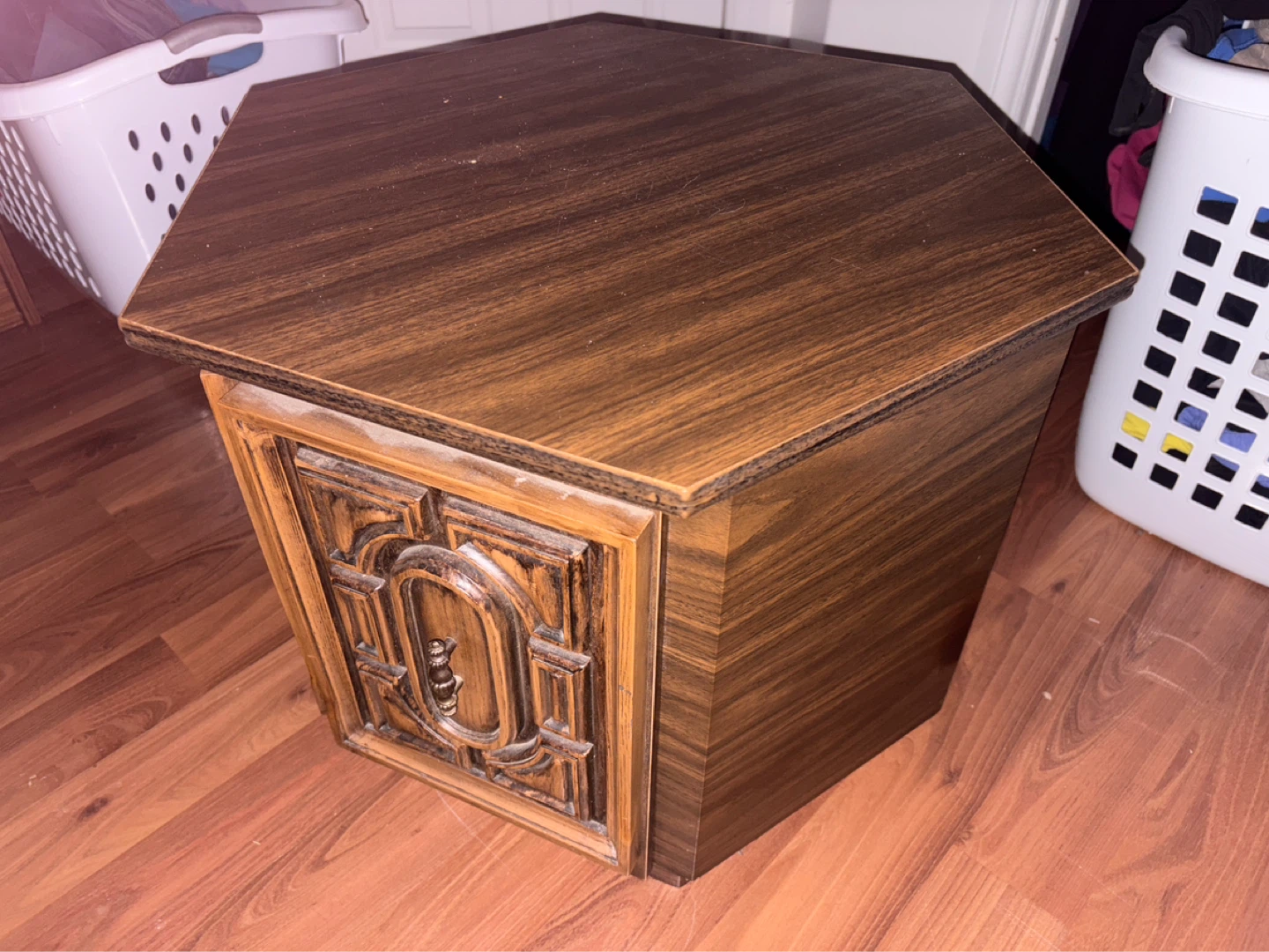 Vintage Hexagonal End Table with Cabinet