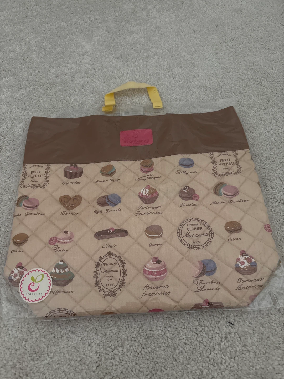 Quilted Tote Bag with Macaron Pattern