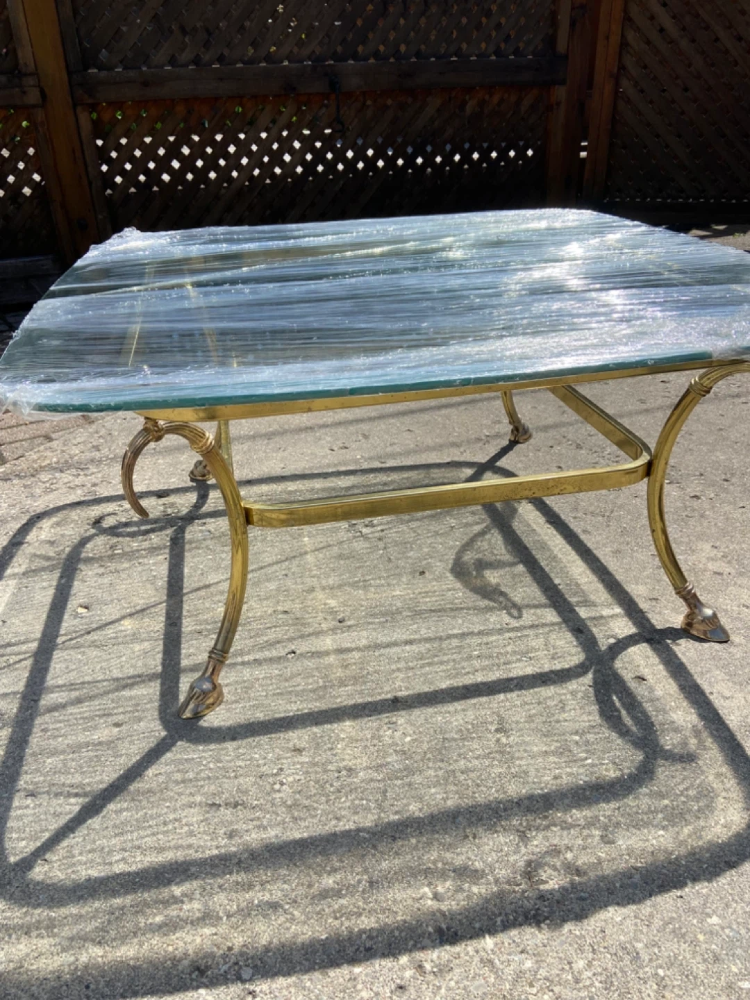 Square Glass top coffee table with brass base - photo 2