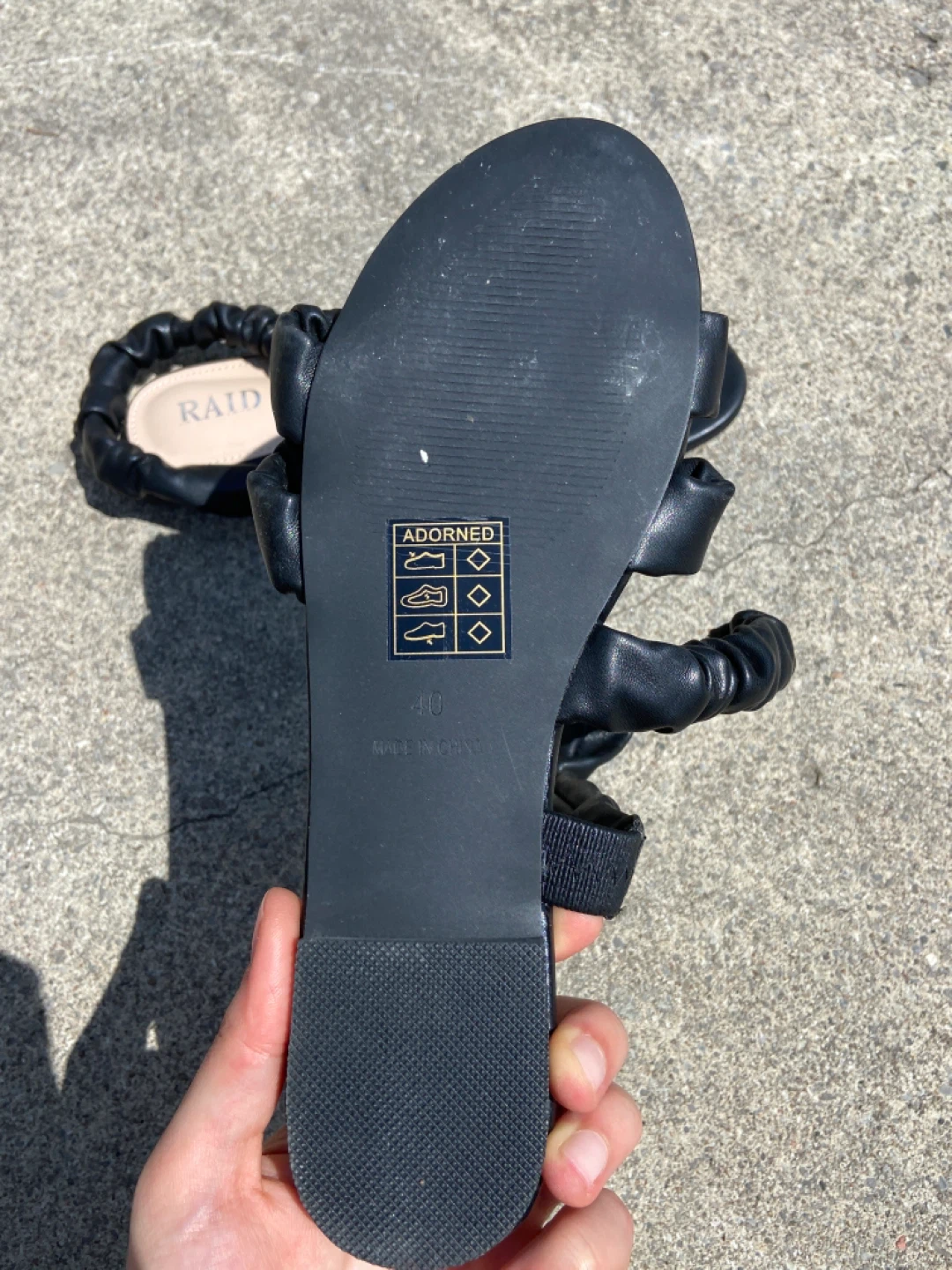 RAID Black Ruched Strap Flat Sandals Size 40 - photo 3