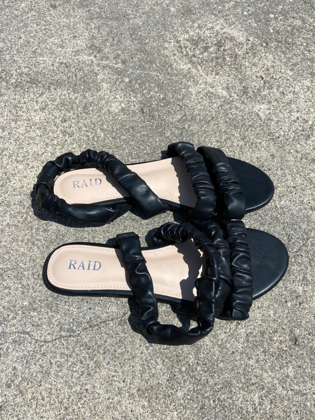 RAID Black Ruched Strap Flat Sandals Size 40