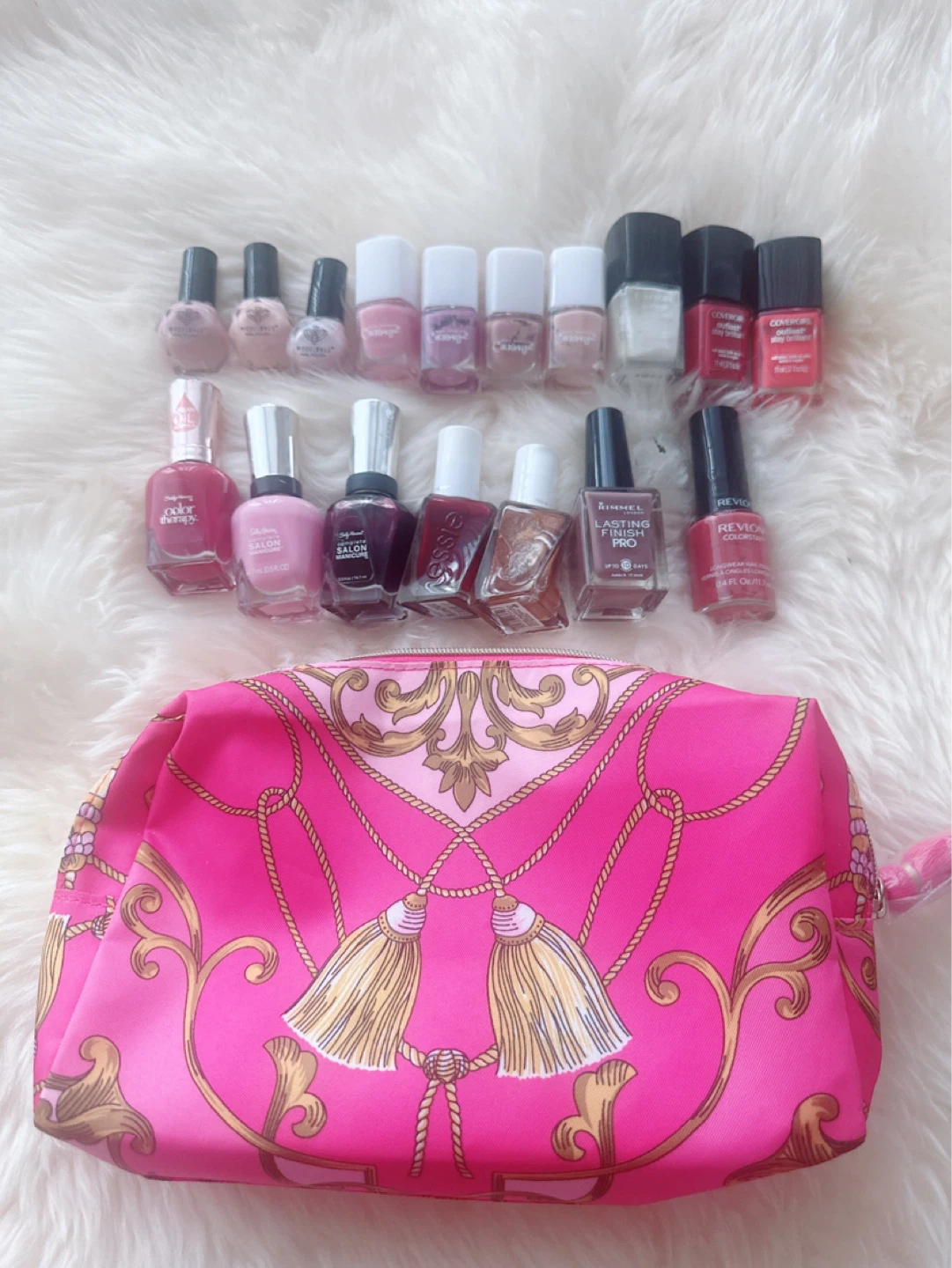 Assorted Nail Polishes with Makeup Bag