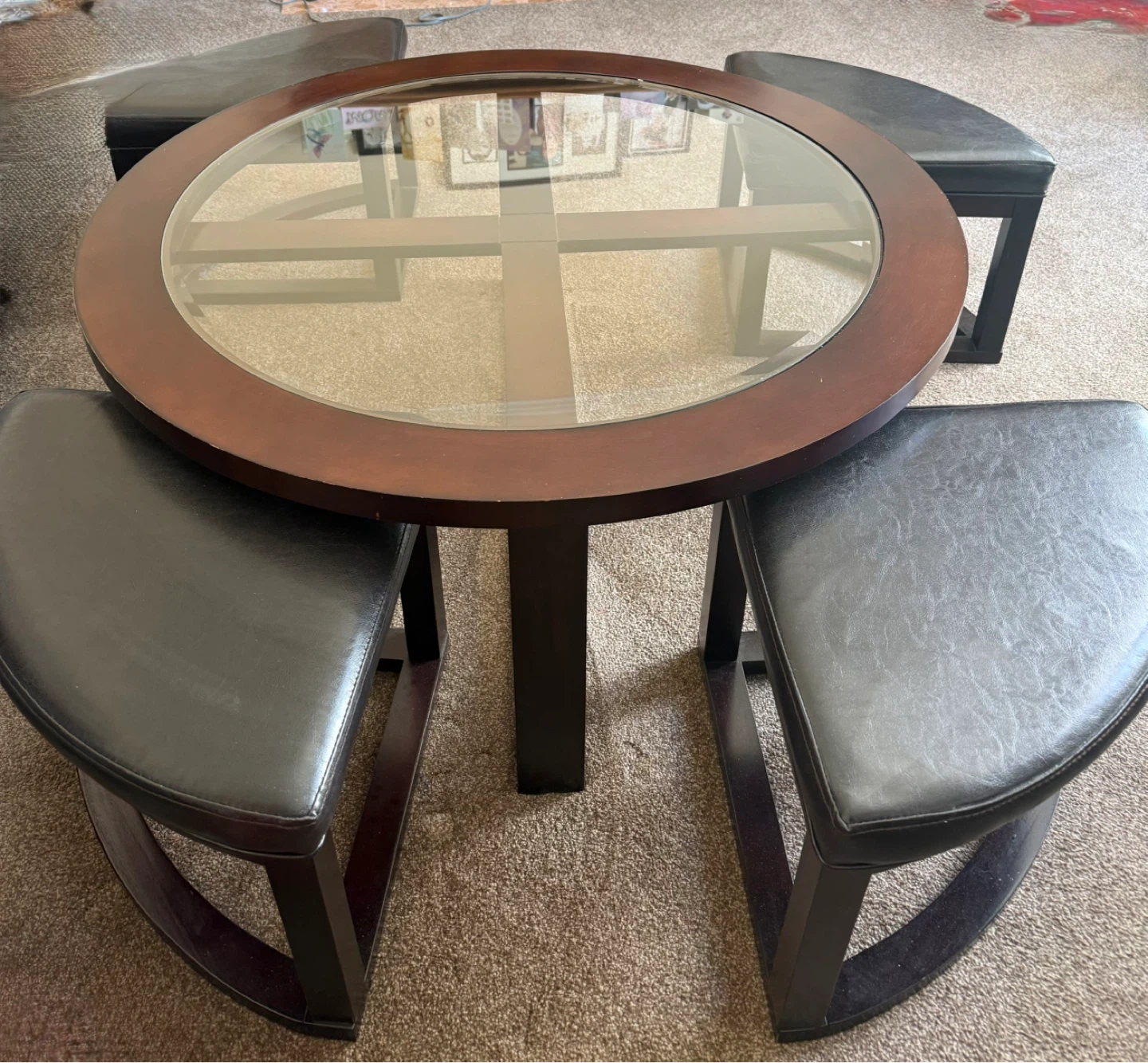 Round Coffee Table with 4 Ottomans & 2 Side Tables - photo 2